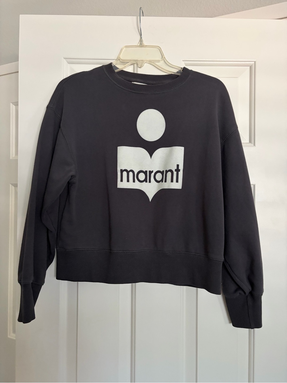 Isabel Marant Charcoal Crewneck Sweatshirt with White Logo Sz 36